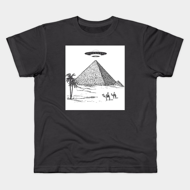 UFO Over Egyptian Pyramids Aliens and Spacecore Kids T-Shirt by Area51Merch